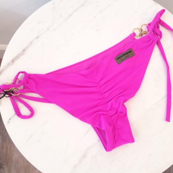 Victoria's Secret Luxe Multi ring Strappy Brazilian Bikini Bottom Hot Pink NWT - Picture 12 of 15
